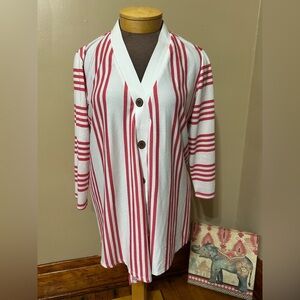 Susan Graver Striped Light Knit Cardigan Sunkissed Pink L